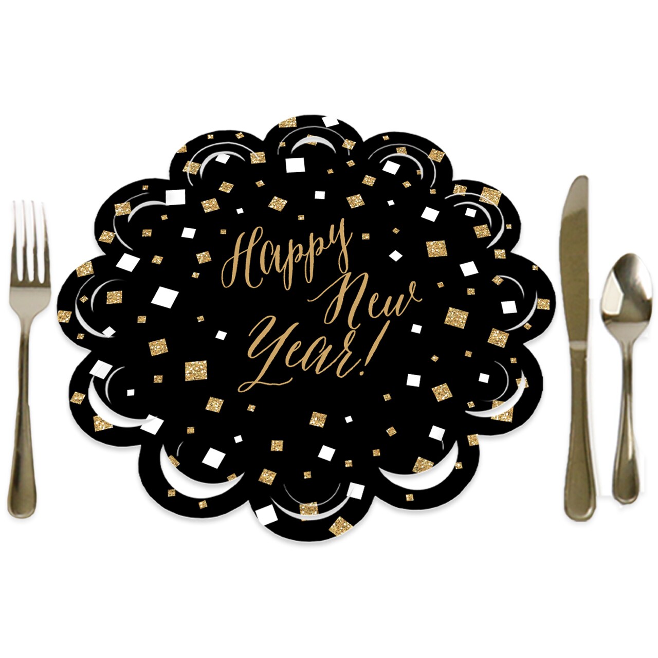 Big Dot of Happiness New Year’s Eve - Gold - New Years Eve Party Round Table Decorations - Paper Chargers - Place Setting For 12